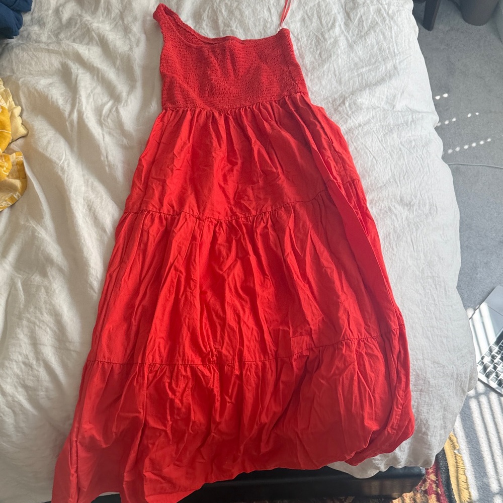 Red Maxi Dress with Smocked Bodice